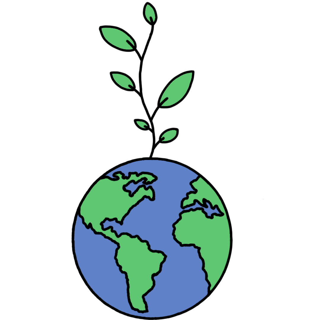 Drawing of the Earth with a plant growing from the top
